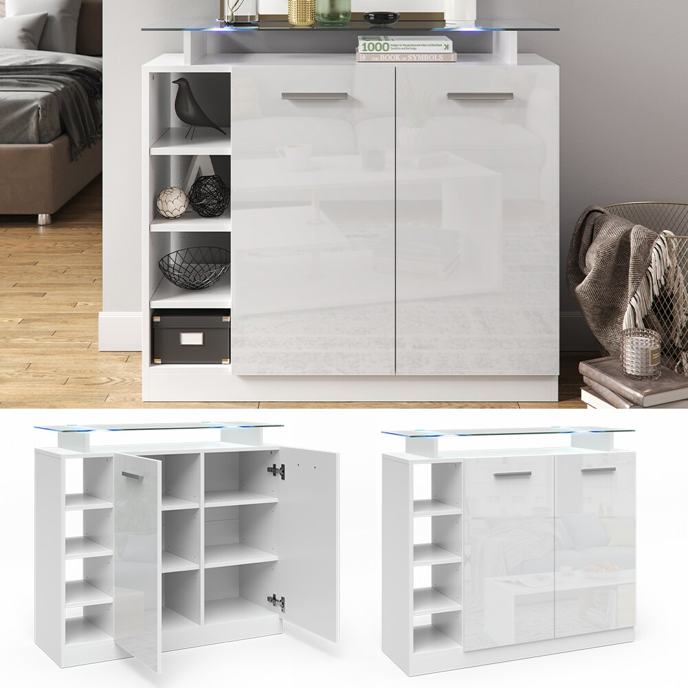 Vicco Kommode Asti 2 Türen Highboard LED Beleuchtung Glasablage Anrichte Schrank