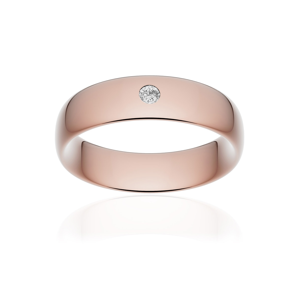 Alliance or 750 rose poli ruban confort 6mm diamant brillant