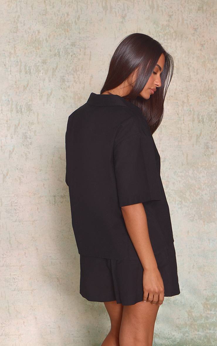 Noir Short Taille Élastiquée Fluide Aspect Lin Coordonné Petite