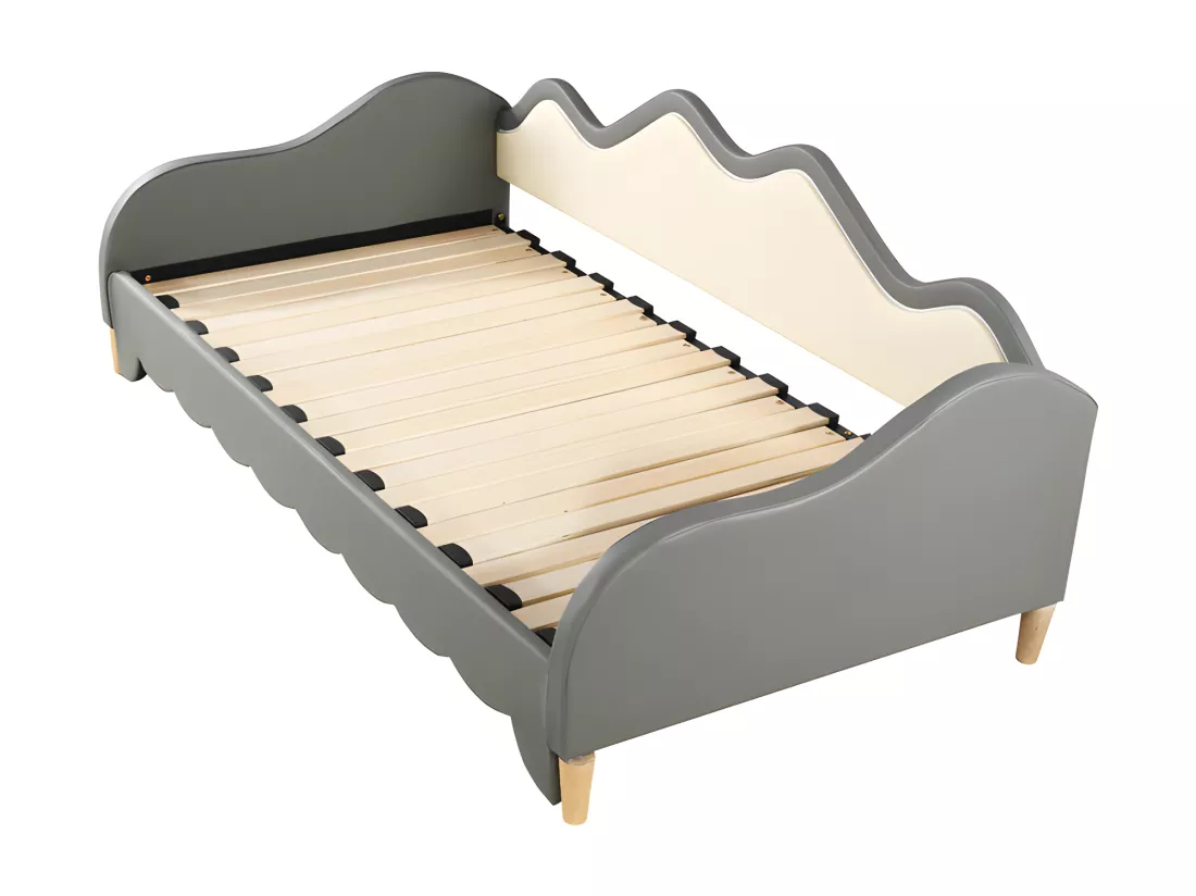Lit gigogne tirable 90(180)x190 cm - en similicuir - avec éclairage LED et sommier à lattes - Gris
