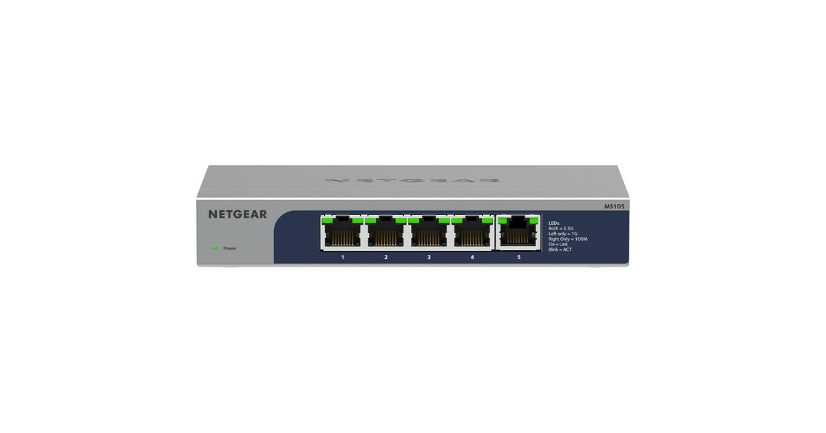 Netgear5-poorts Multi-Gigabit 2,5G Ethernet Unmanaged switch, MS105  (Grijs)