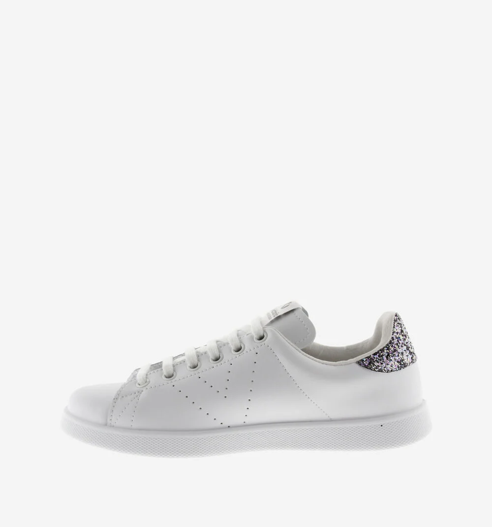 TENIS CUIR & GLITTER Baskets blanches en cuir ANTRACITA