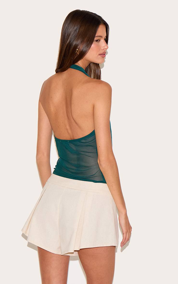 Vert Turquoise Haut À Col Licou En Mesh Imprimé