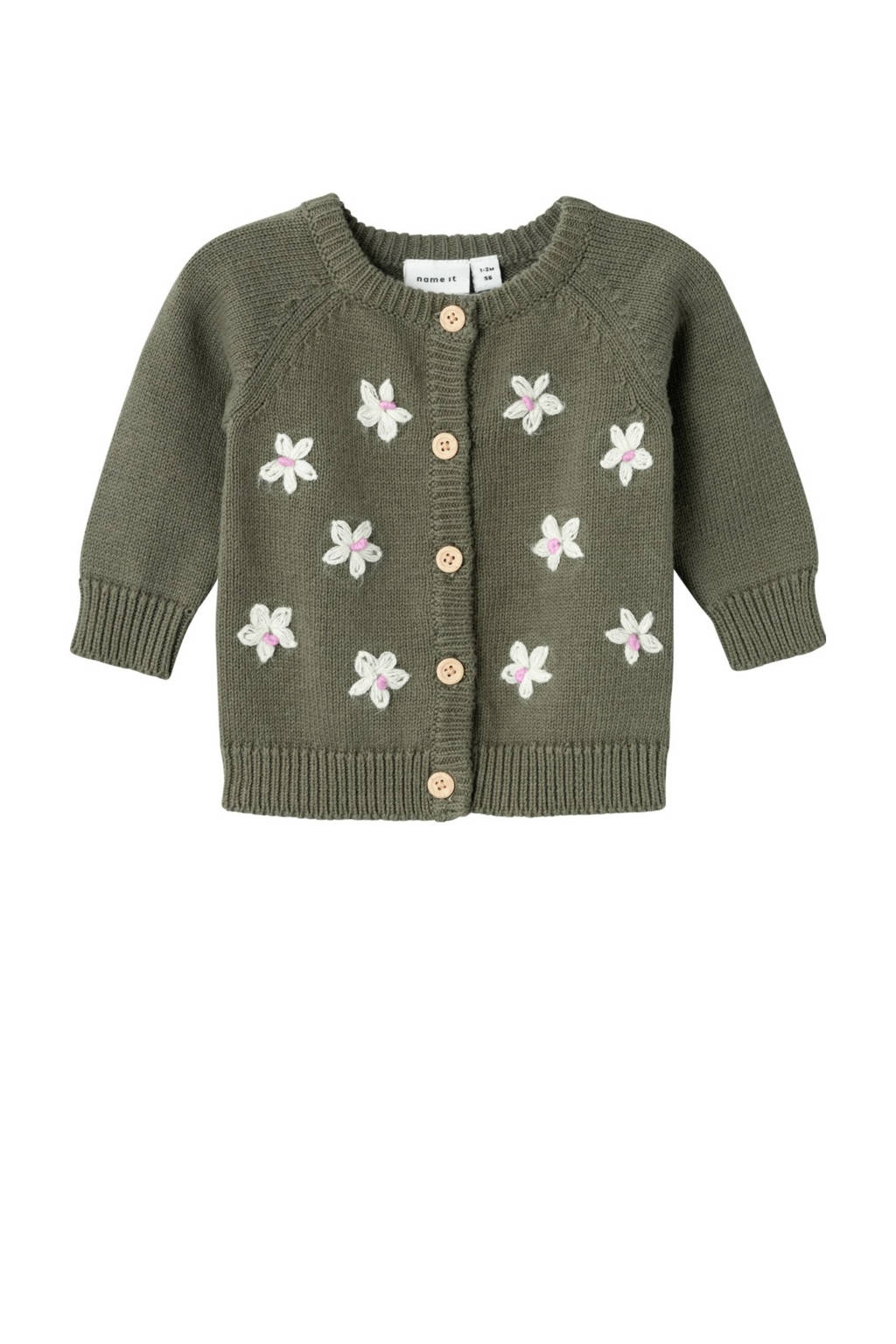 NAME IT baby gebloemd vest olijf groen/wit/roze