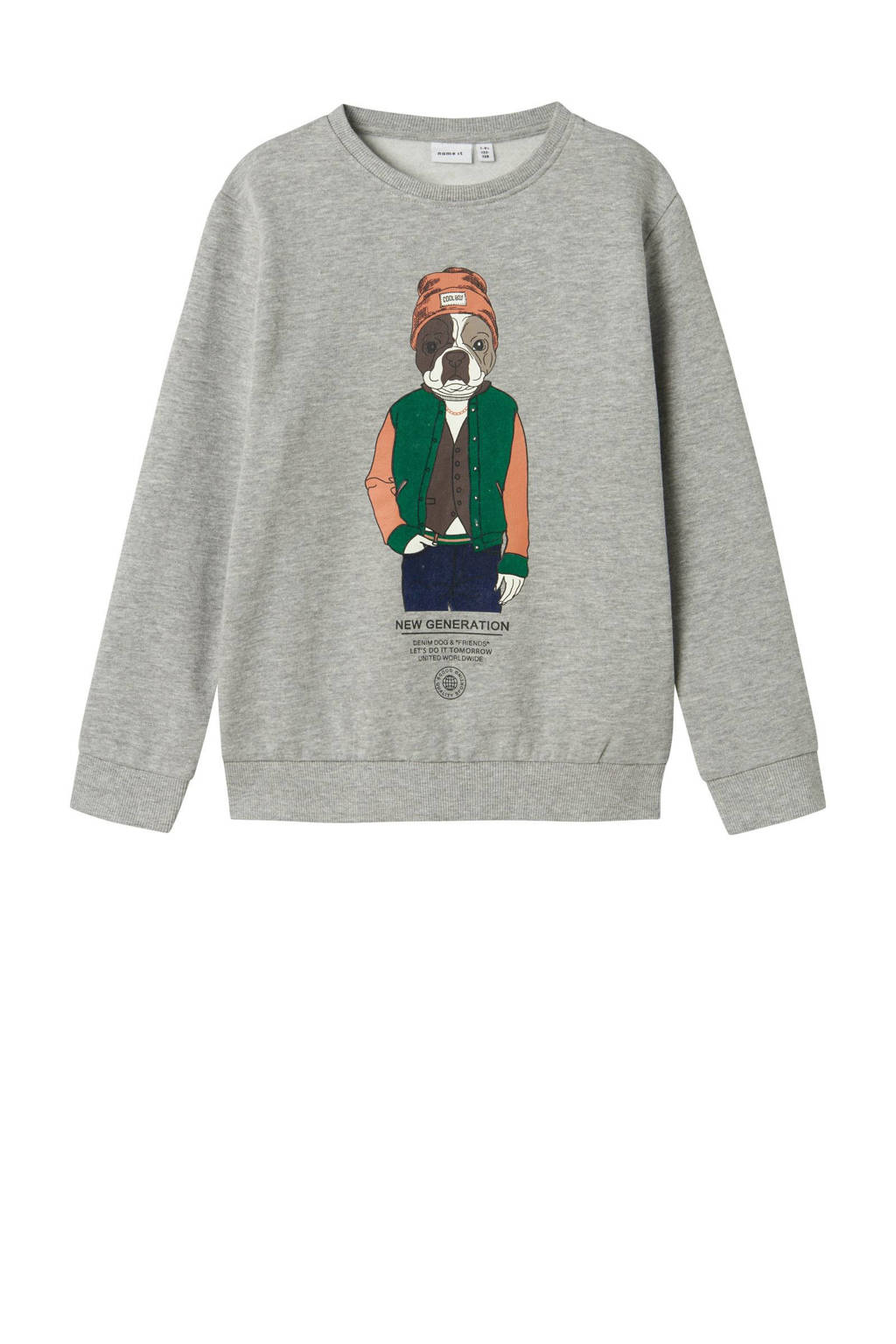 NAME IT sweater met printopdruk grijs melange