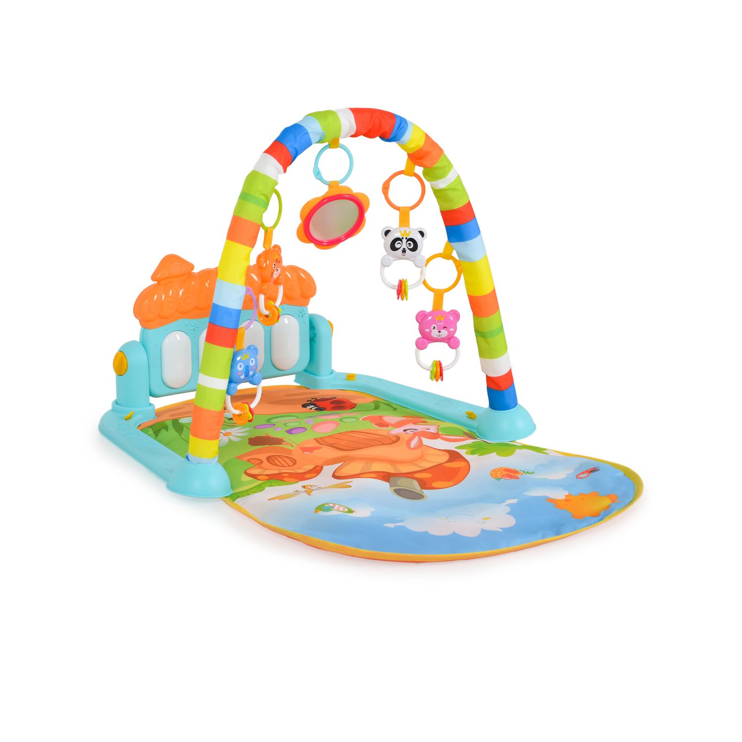 Moni Spielbogen Mushy HE0639 Krabbeldecke, Musiktasten, Licht, Hängespielzeug bunt