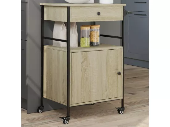 Chariot de cuisine chêne sonoma 56x43x89,5 cm bois d'ingénierie