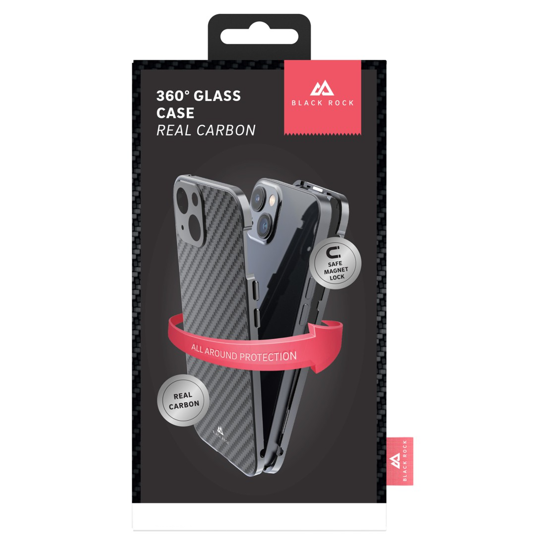 iPhone 14 Magnetische 360° Glass Schutzhülle mit Echt Carbon Backcover   Display- / Kameraschutz (1200TGCB02) - Schwarz