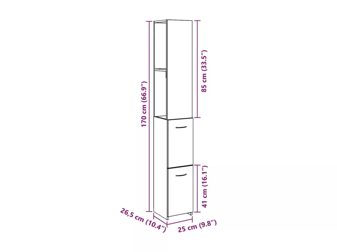 Armoire de salle de bain vieux bois 25x25x170cm bois ingénierie
