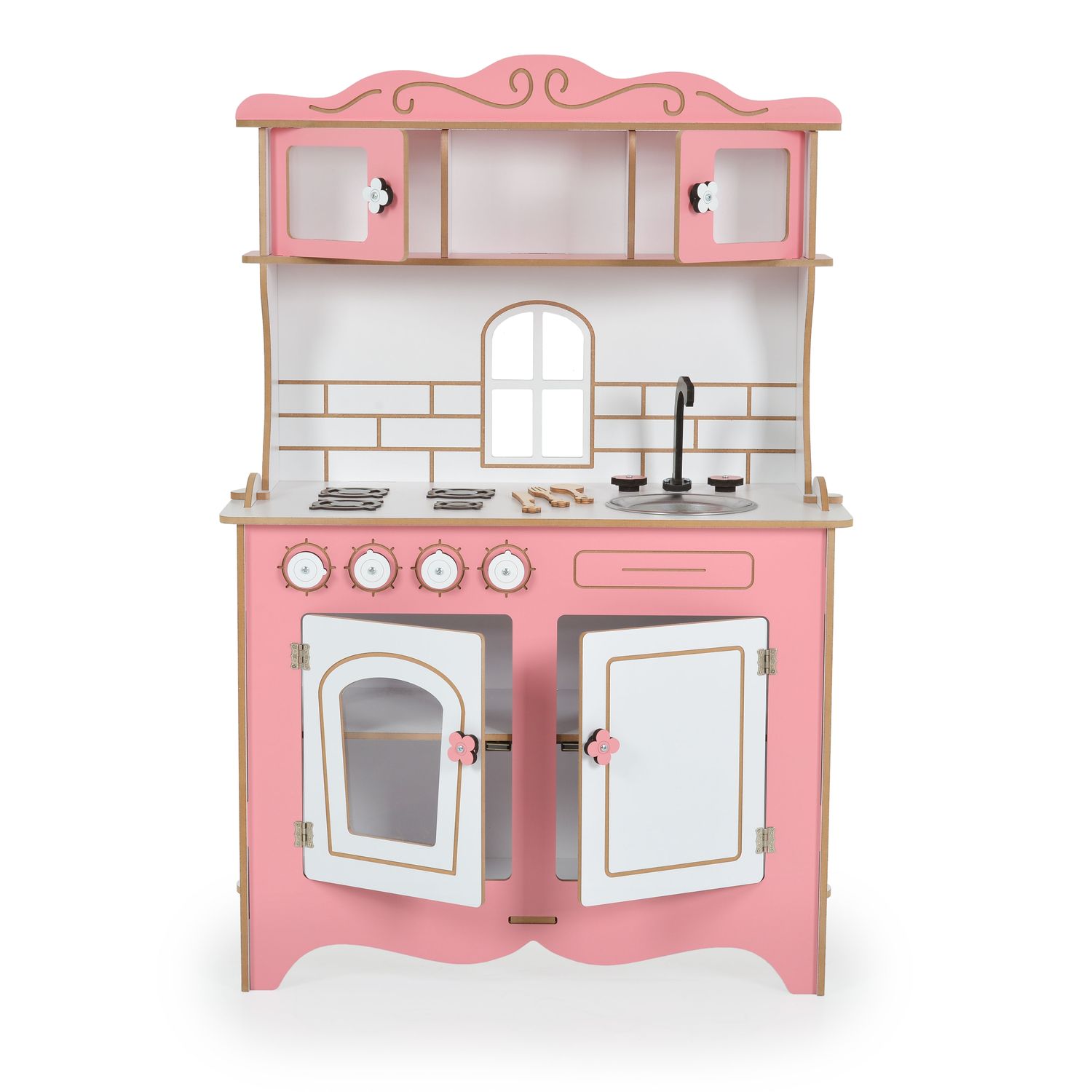 Moni Kinder-Holzküche Rosey CG39, Herd, Backofen, Spülbecken, Küchenutensilien rosa