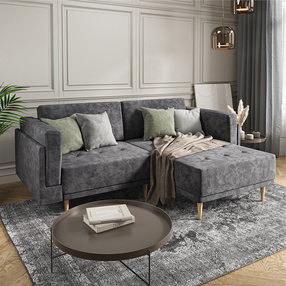 VitaliSpa Ecksofa Schlafsofa Gästesofa Cali Anthrazit Schlaffunktion 236 x 97 cm modern Wohnzimmer Sofa Wohnzimmercouch Boxspringsofa Loungesofa Loungeecke Schlafcouch Taschenfederkern ausziehbar