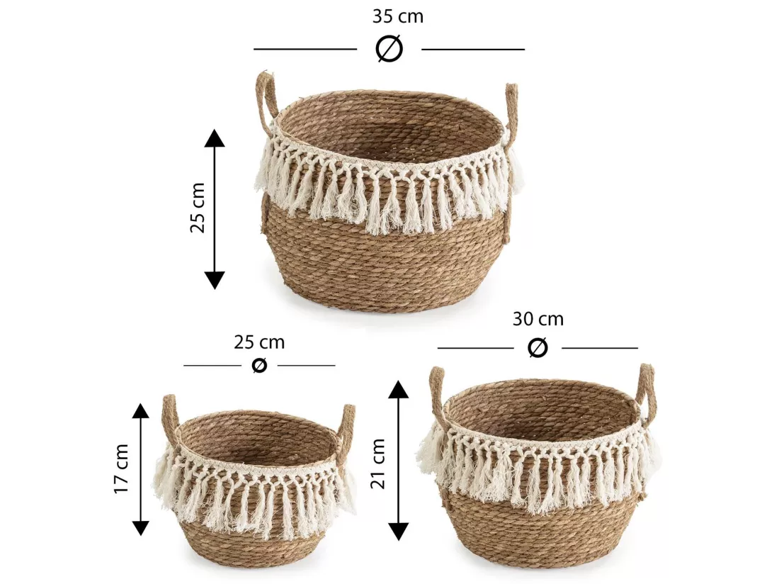 Set de 3 paniers Jula fibre naturelle, blanc/naturel