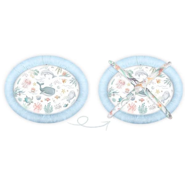 Interaktiv Babymatte Ocean⭐⭐⭐⭐⭐ for design og komfortHOVEDFUNKSJONER:- 7 multifunksjonelle leker- Dedikert pute for magestilling- Rask og enkel å bret