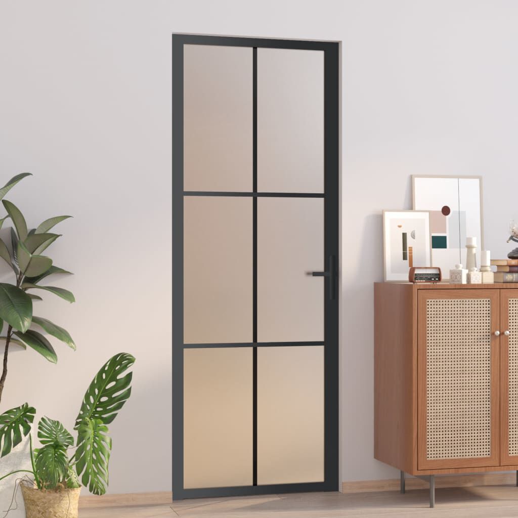vidaXL Binnendeur 76x201,5 cm zwart matglas en aluminium