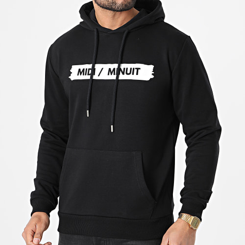 Sweat Capuche Logo Typo Noir Blanc