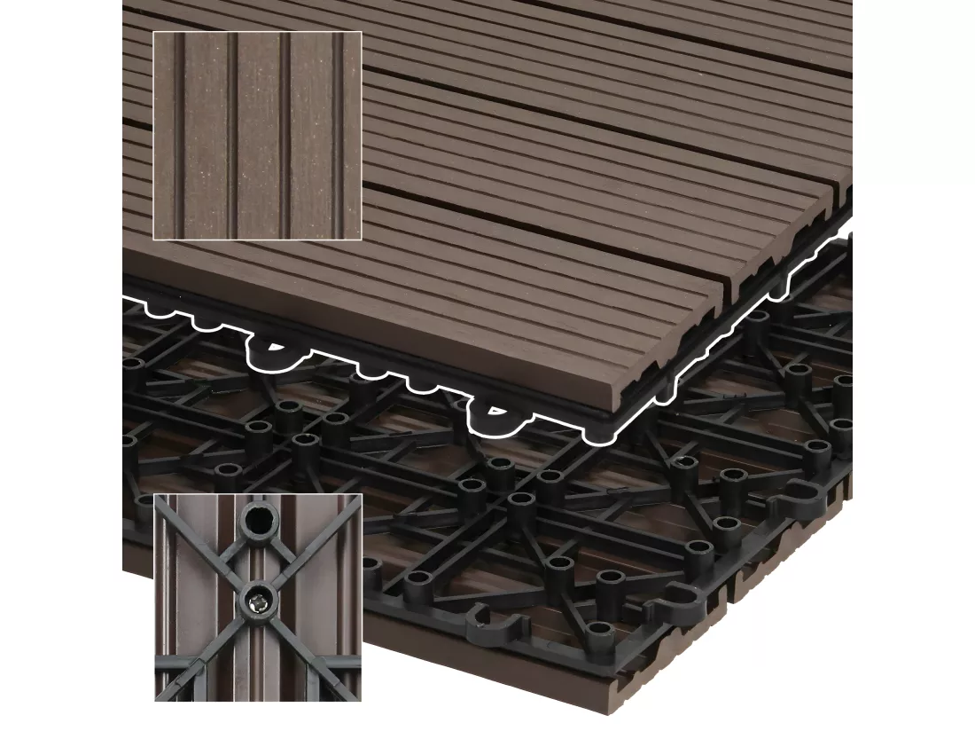 Pack de 3 panneaux de sol en WPC 60x30 brun foncé ECD Germany