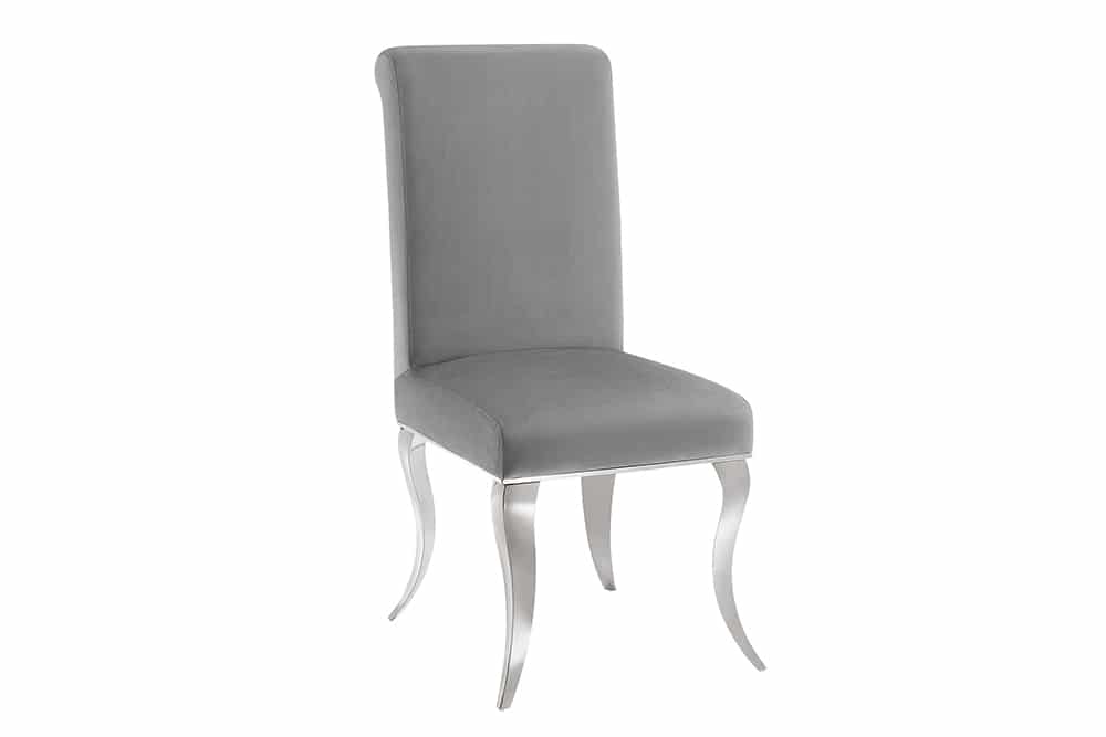 Extravaganter Stuhl MODERN BAROCK DELUXE grau Samt mit silbernen Edelstahlbeinen