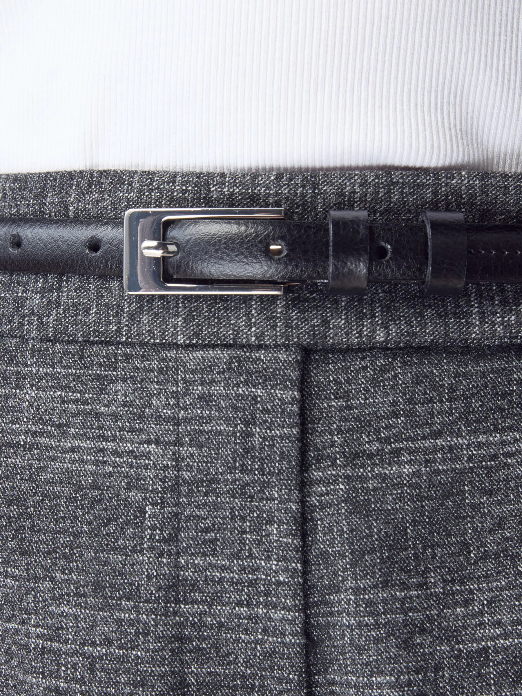 Zwart/zilver - N. Premium skinny Made In Italy leren riem