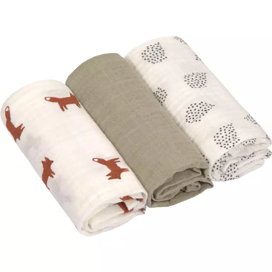 LÄSSIG Mulltücher M 3er Pack Little Forest Fox 60 x 60 cm