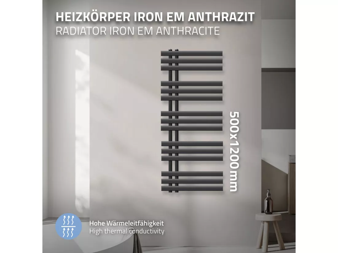 Radiateur de salle de bains design Iron EM 500x1200 mm Anthracite LuxeBath