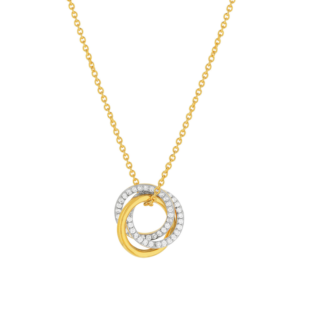 Collier plaqué or cercles entrelacés zirconias 45 cm