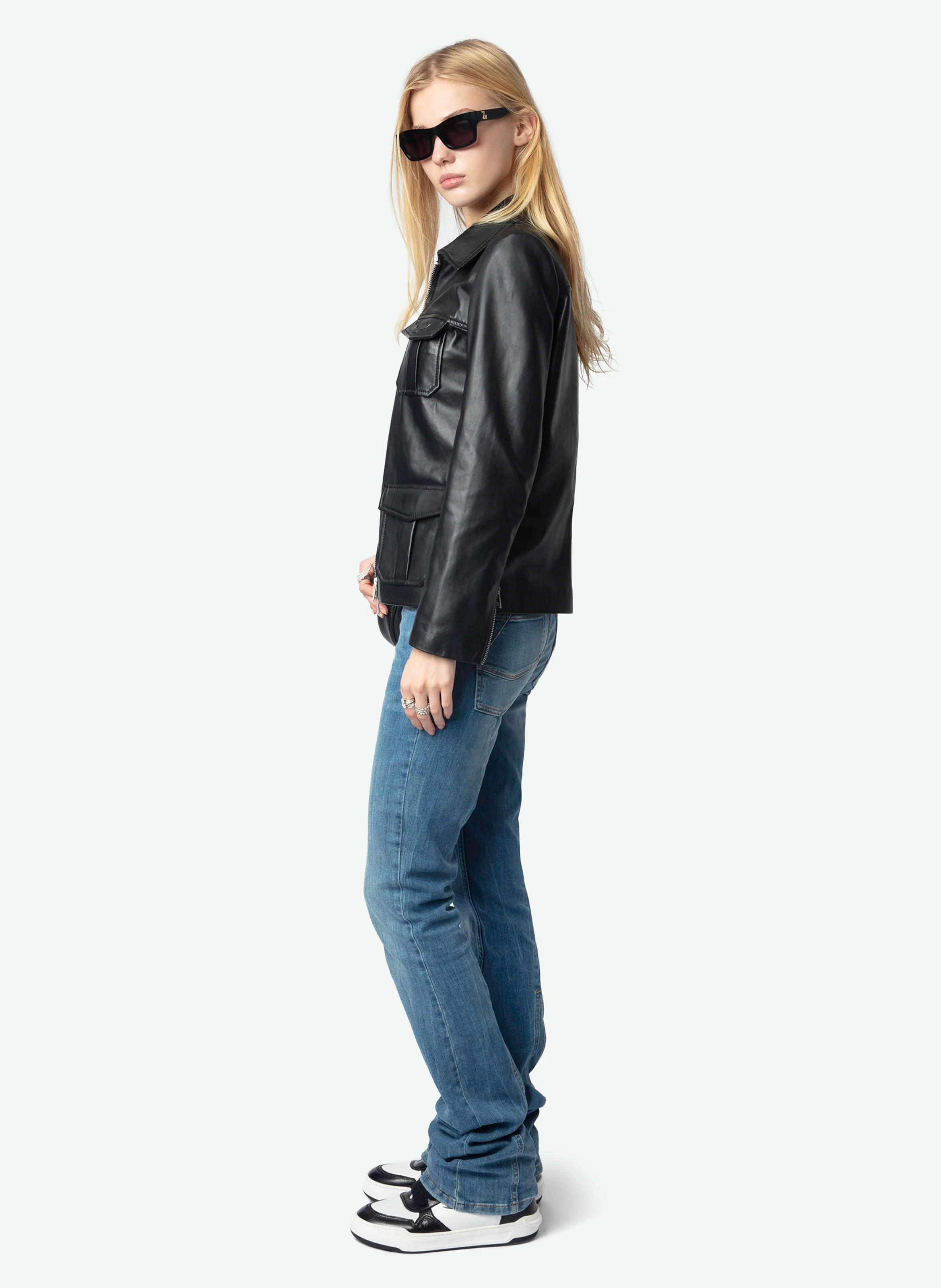LIENNA - Blouson zippée en cuir | Noir