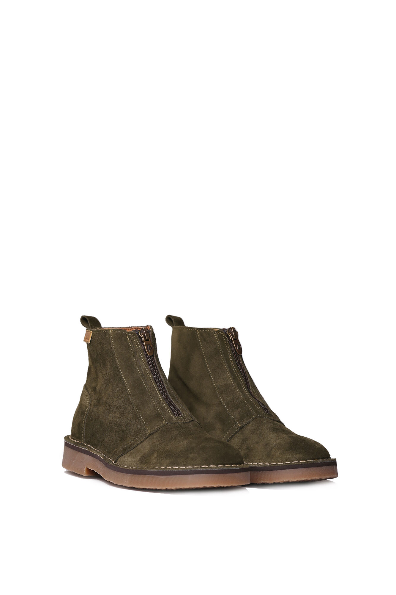 Botas de cano curto femininas em camurça cáqui