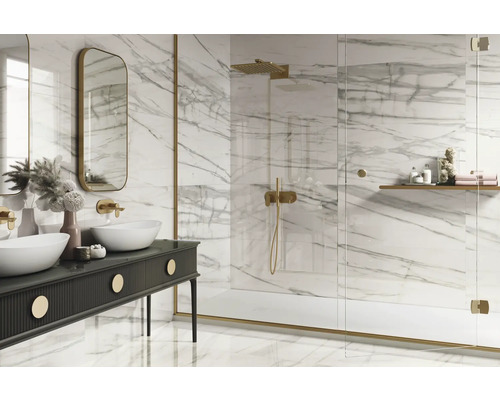 MIRAVA porseleinen wand- en vloertegel LUCCA Bianco grijs zwart gepolijst 60 x 120 x 0,9 cm gerectificeerd