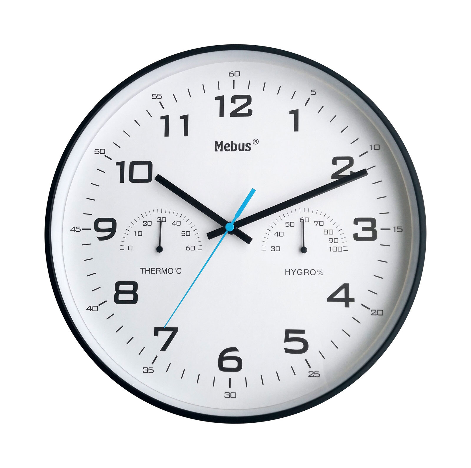 Mebus Funk-Wanduhr mit Thermo- und Hygrometer 30 cm schwarz/weiß