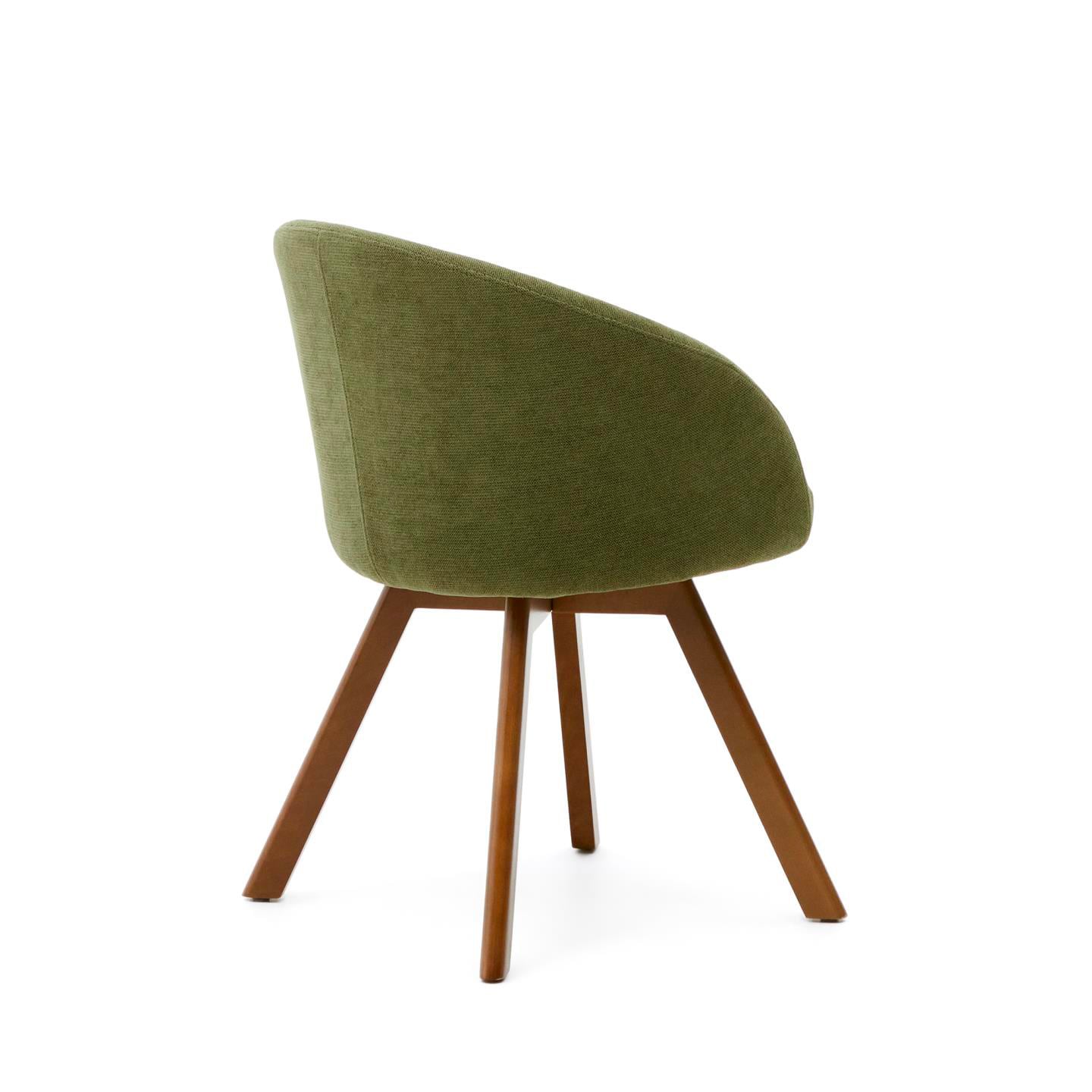 Kave Home Drehstuhl MARVIN grün/Buche massiv mit Nussholzfinish