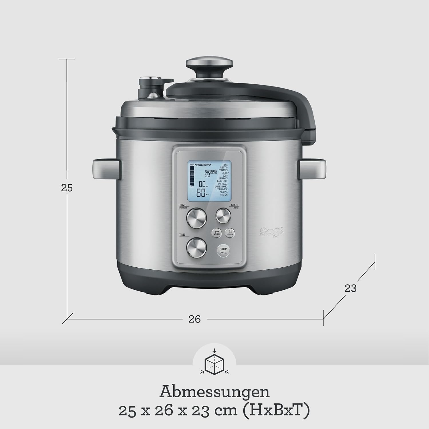 Sage - The Fast Slow Pro - Schnellkochen, Langsamkochen, Sautieren, Dämpfen, Schmoren, Risotto Machen, Gebürsteter Edelstahl