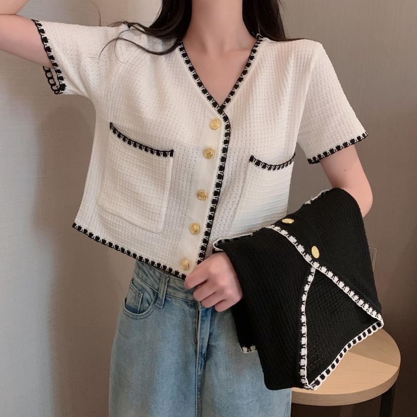 Rorah - Blouse met korte mouwen en contrasterende bies