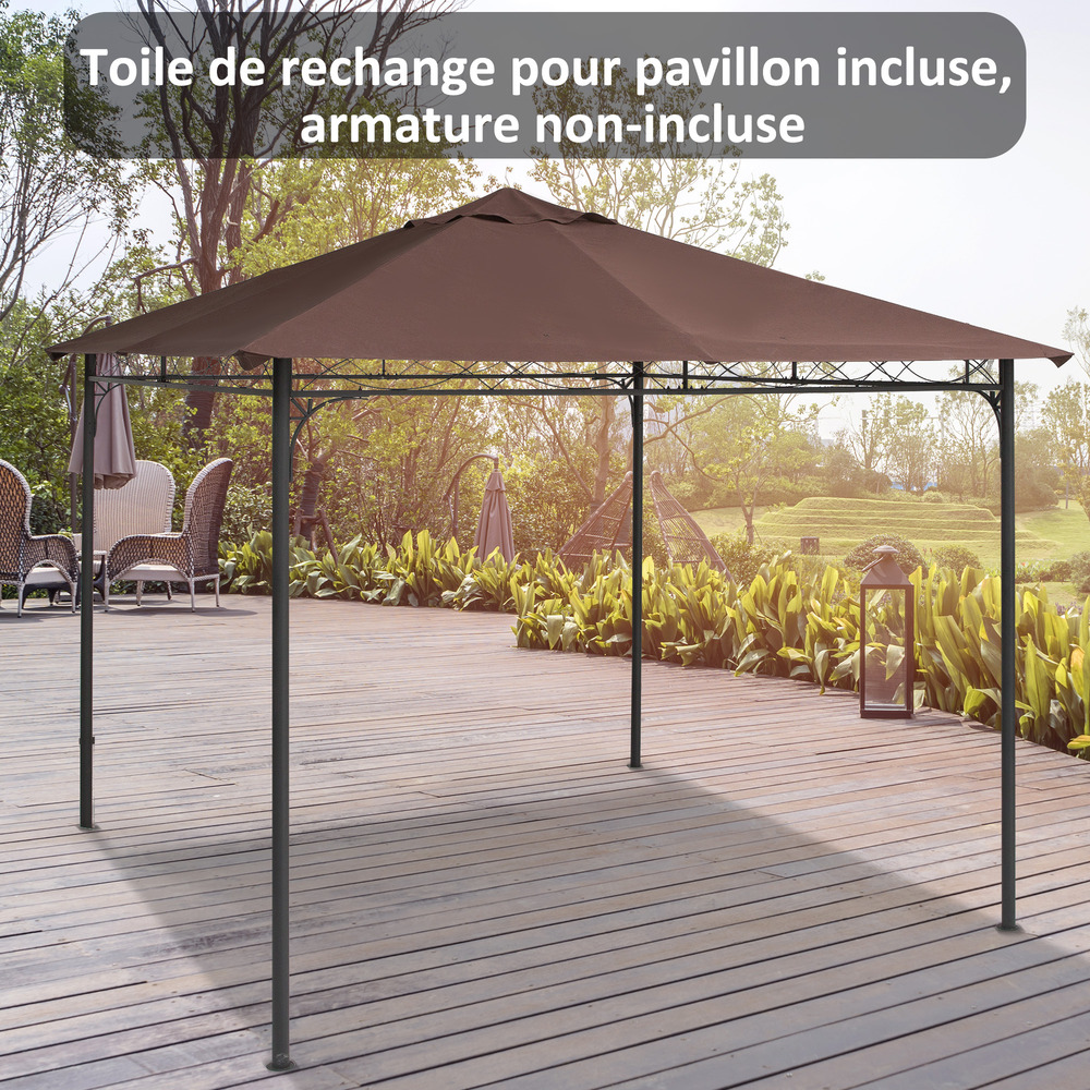 Toile de rechange pour pavillon tonnelle tente 3 x 3 m polyester haute densité 180 g/m² revêtement pa anti-uv chocolat