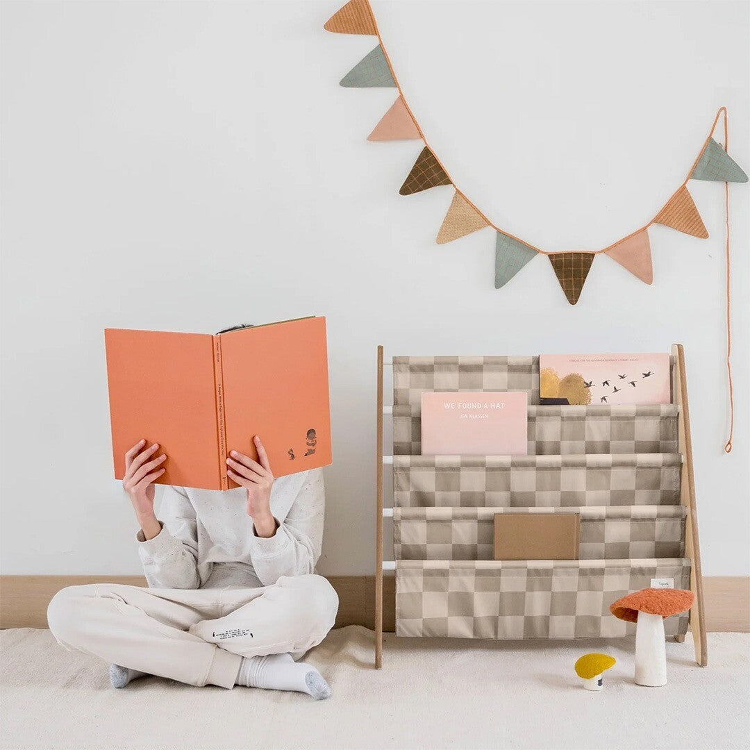 3 sprouts kinderboekenrek - beige checkerboard