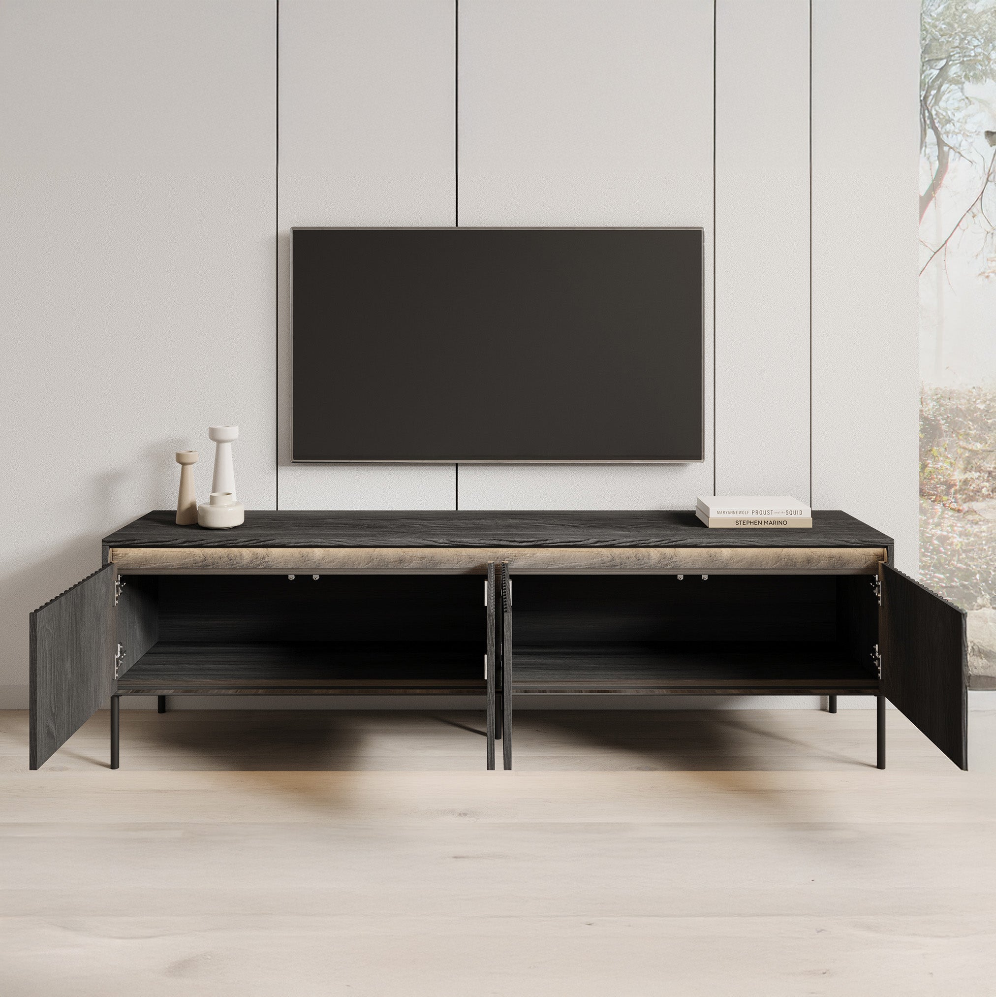 Timoteo - TV-Meubel - Mat zwart - 193x40x56 cm
