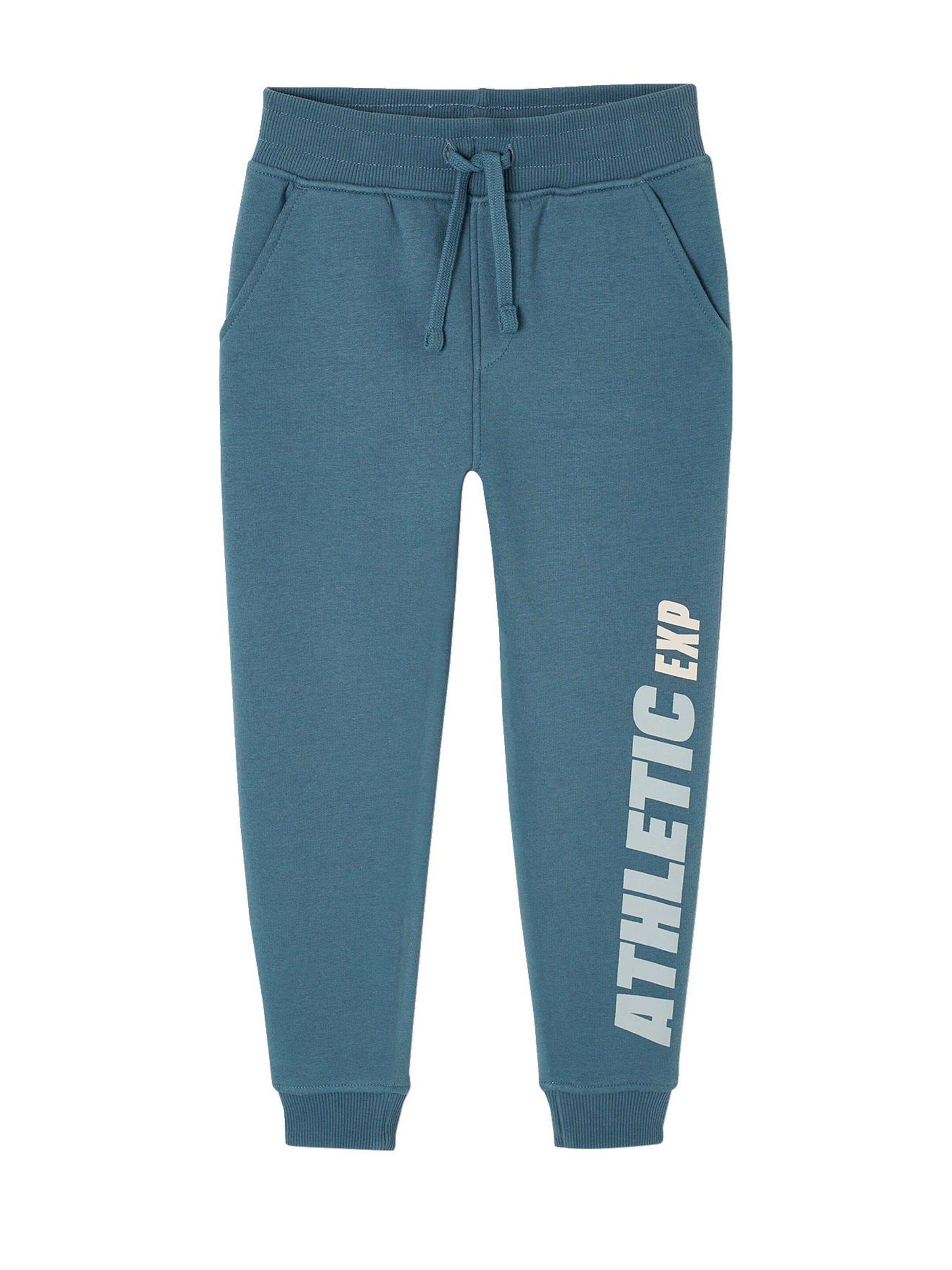 Vertbaudet Jungen Joggpants mit XL-Schrift und Recycling-Polyester, pfauenblau