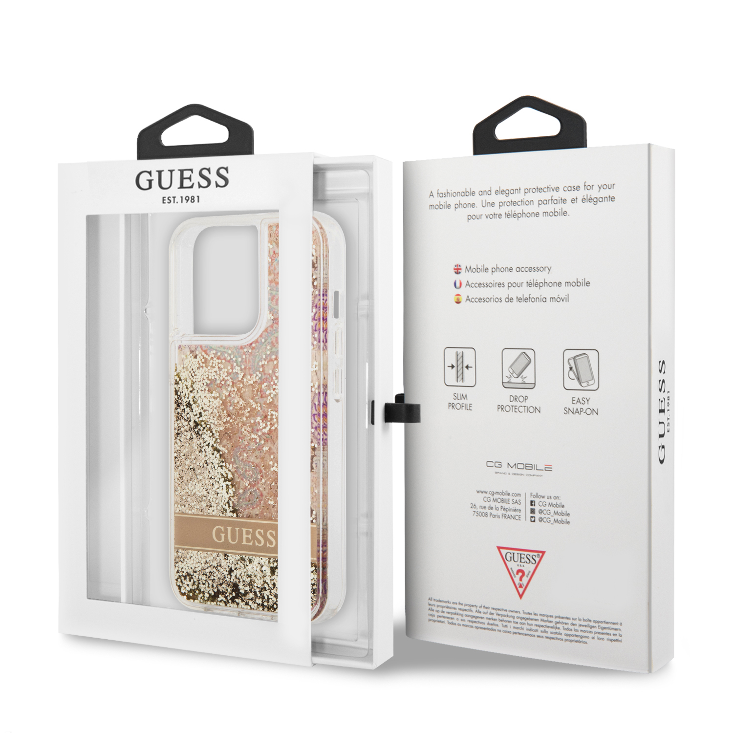 iPhone 13 Pro Hardcase Hülle Liquid Glitter Paisley (GUHCP13LLFLSD) - Gold / Transparent