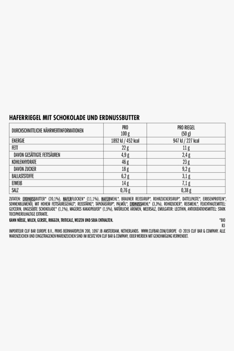 Clif Bar Nut Butter Chocolate Peanut Butter 12 x 50 g Sportriegel