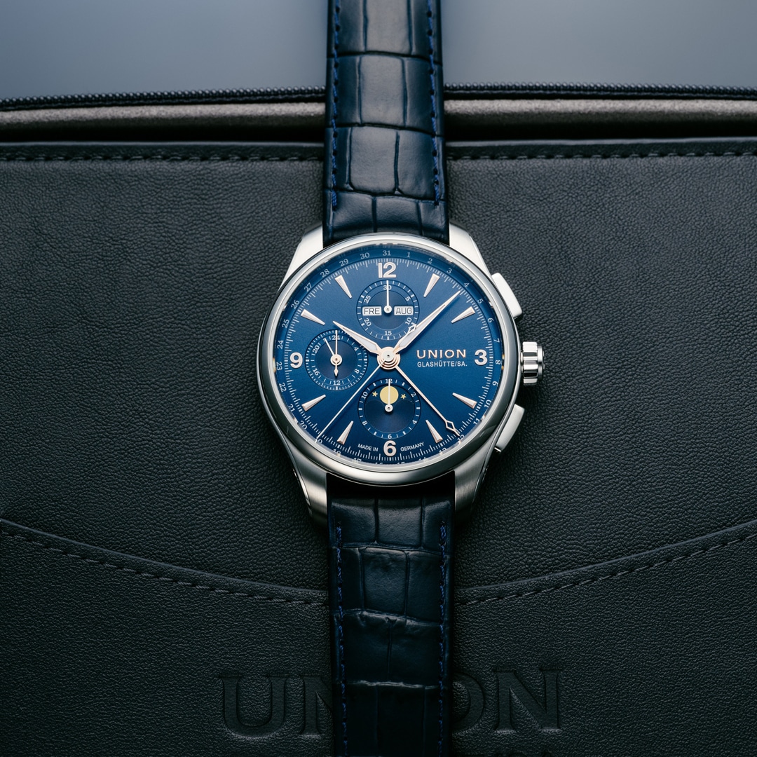 Union Glashütte Belisar Chronograph Mondphase Blau 42mm