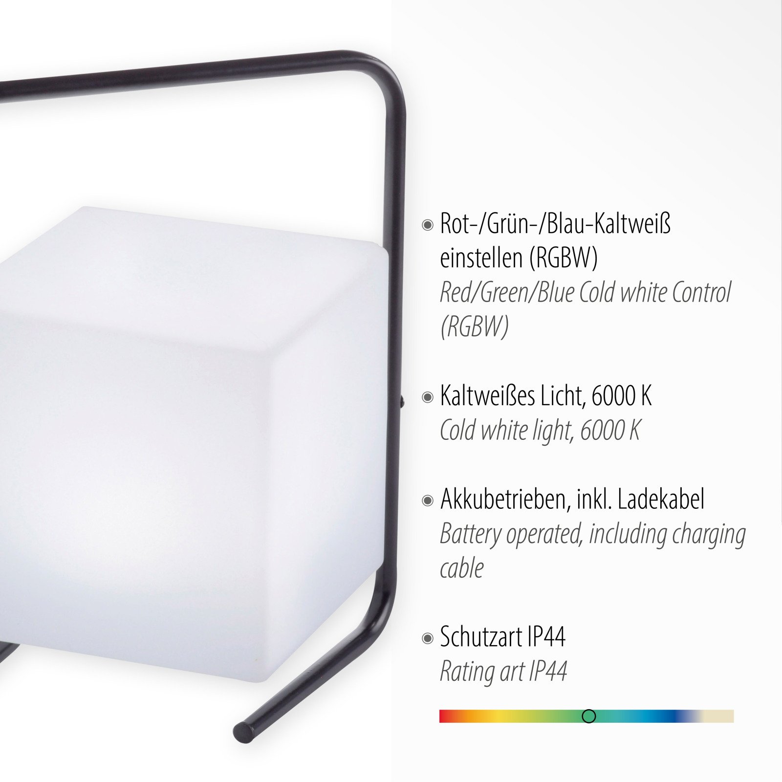 LED-Akku-Tischlampe - weiß-schwarz - RGB - 29 cm hoch