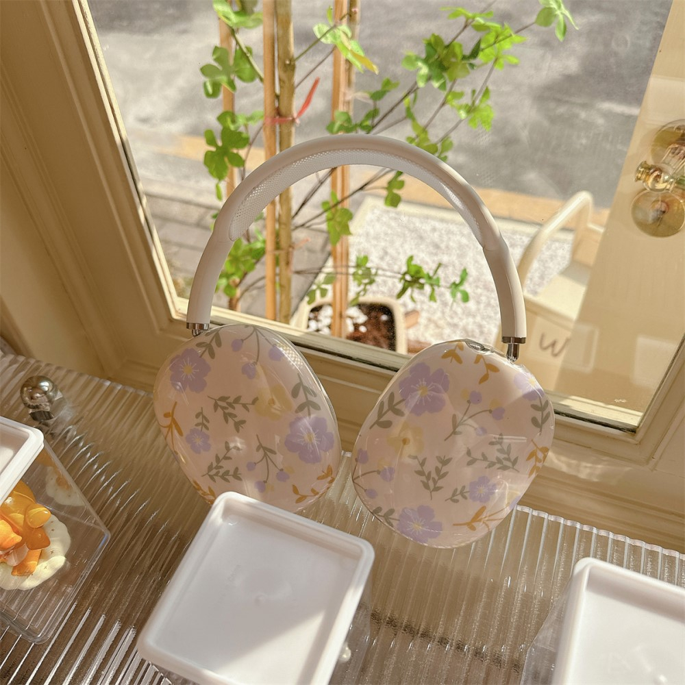 AirPods Max Gummi Hülle Schutz Abdeckung - Lila (Blumen)