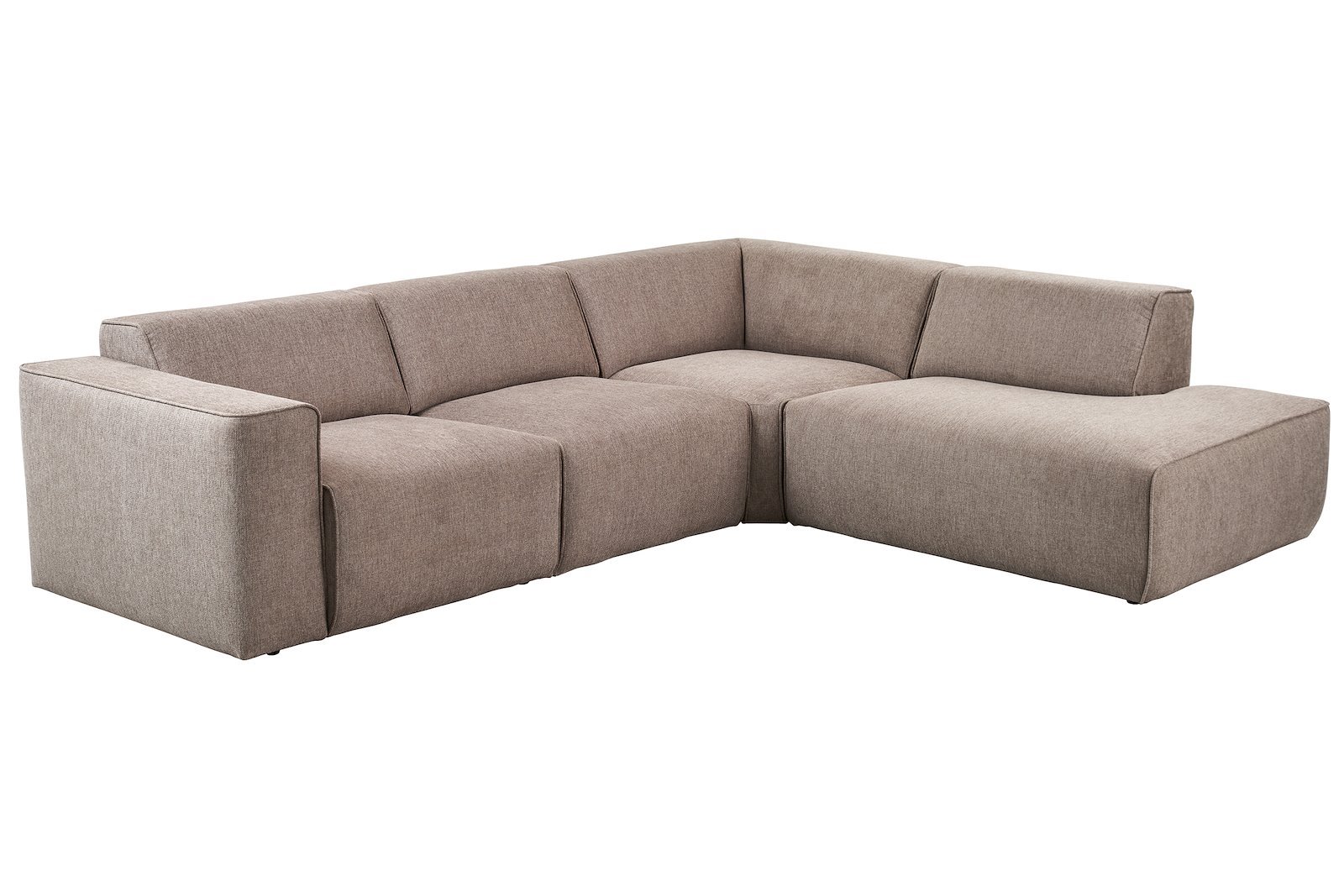 Enjoy hjørnesofa 2,5-seter med åpen ende høyre. Tekstil Brego 34 stone med sorte ben.