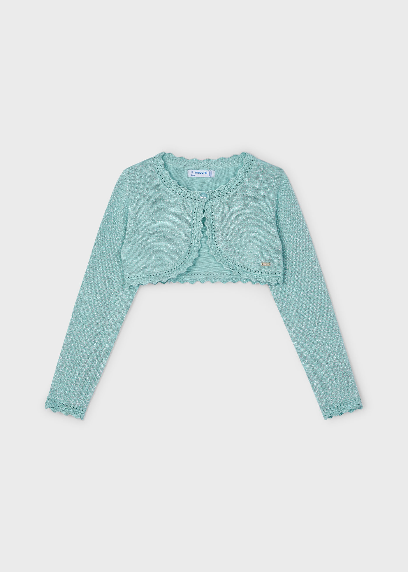 Cardigã feminino Better Cotton em fio metálico na cor nude.