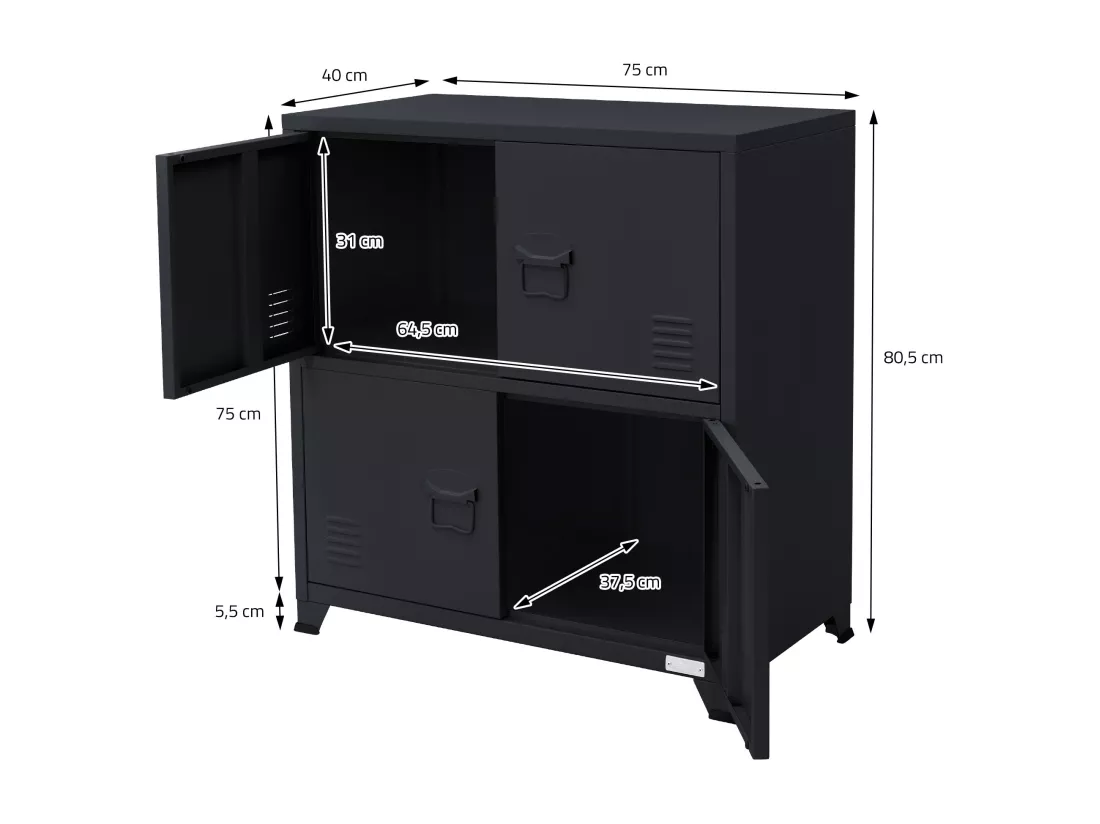 Lot de 4 armoires de bureau classement avec étagères anthracite 75x40x80,5 cm