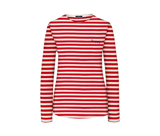 Gestreiftes Langarmshirt mit Stickerei, rot-weiß gestreift
