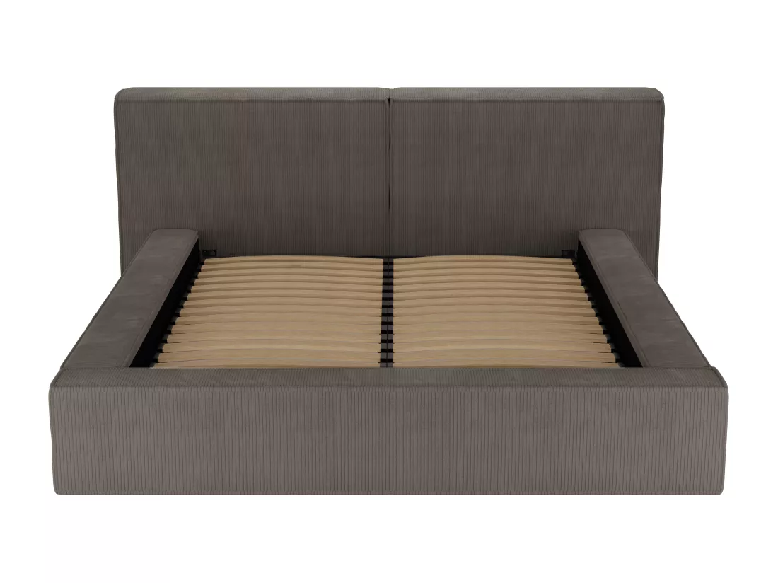 Lit coffre 140 x 190 cm - Velours côtelé - Taupe + Matelas - TIMANO de Pascal Morabito
