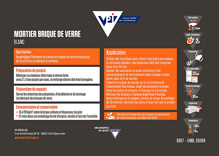 Mortier montage brique de verre 12kg