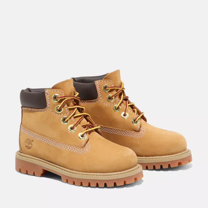 Bota Timberland Premium de 6 polegadas impermeável para crianças pequenas na cor amarela