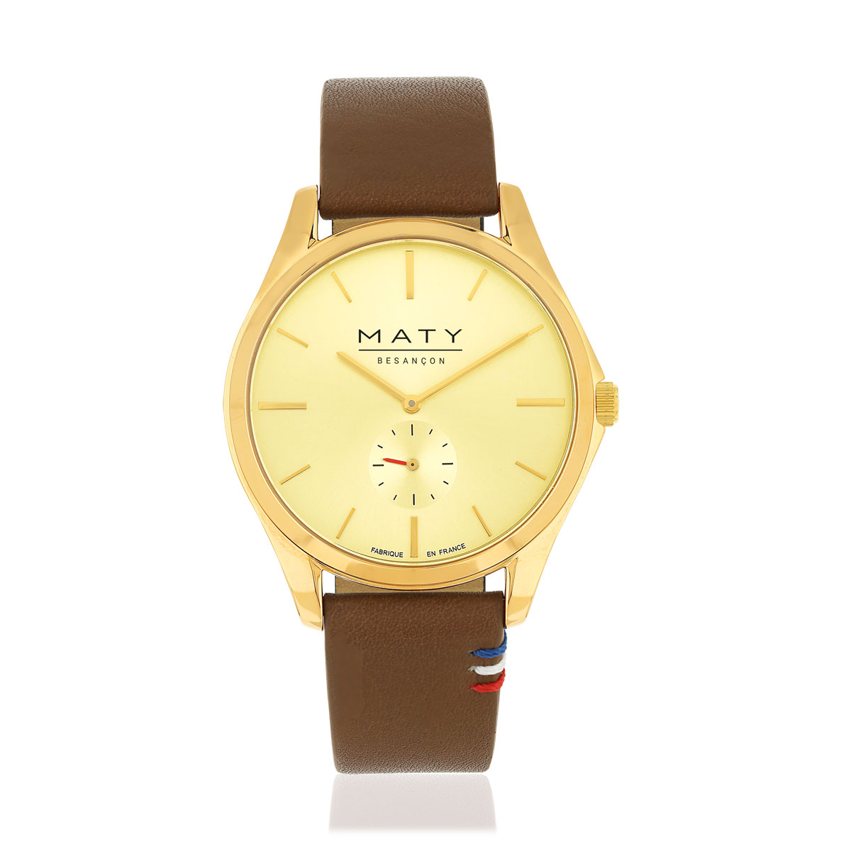 Montre homme acier doré bracelet cuir marron