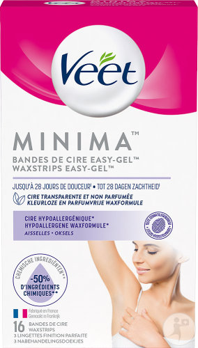 Veet Minima Bandes De Cire Froide Easy-Gel Hypoallergénique Aisselles 16 Bandes + 3 Lingettes